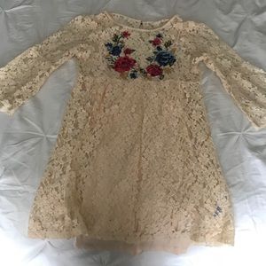 Off White Lace Dress with Floral Embroidery
